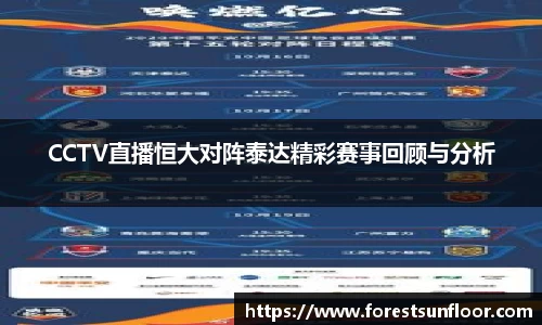 球速体育CCTV直播恒大对阵泰达精彩赛事回顾与分析